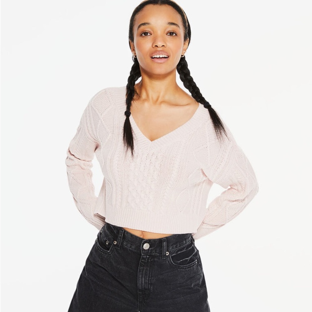 Aeropostale cropped light pink sweater size: s